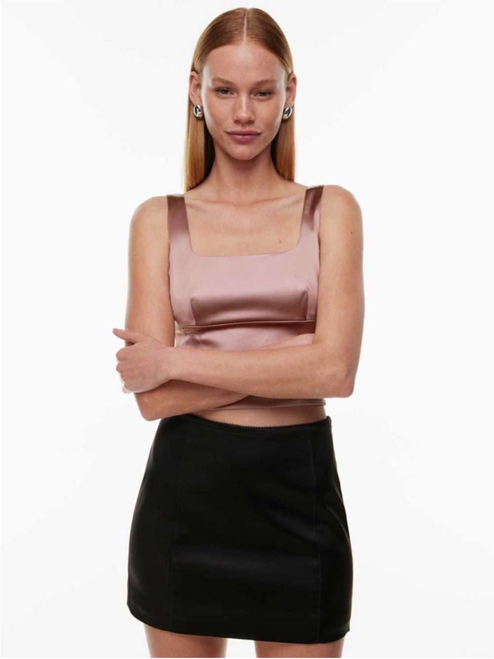 Wilfred aritzia dusty rose satin bodice crop top